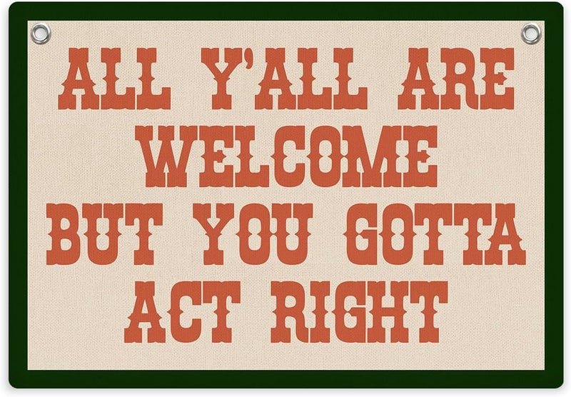 XFN Welcome Sign Funny Welcome Banner, Trendy Retro Wall Hanging, Wall Decor, Banner Flag, Wall Flag Classroom Playroom Home Entryway Living Room Office Decor, Banner for Room, Red - Image 1